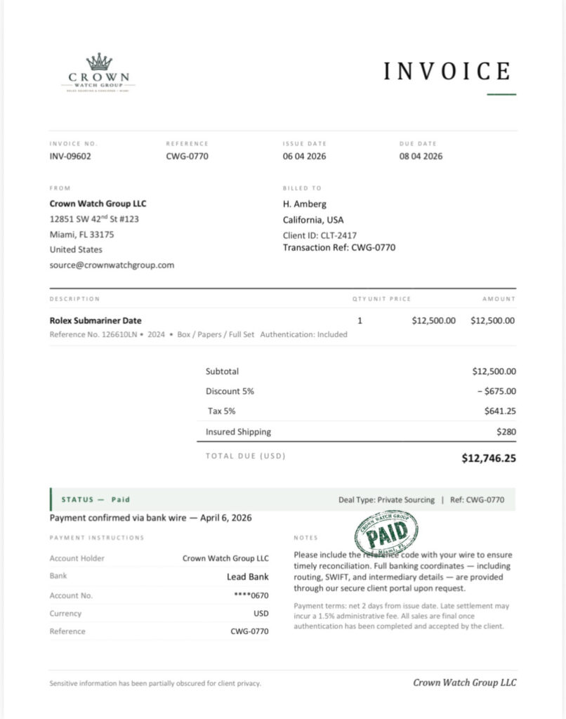 Rolex Submariner Date — transaction proof